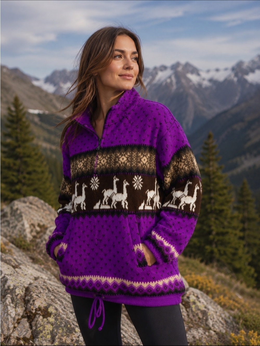 Andes Artesania Made in Purple Llama Ecuador Sweater Hooded